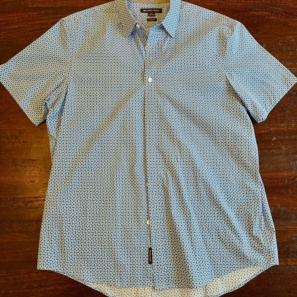 Michael Kors Light Blue Geometric Short Sleeve Shirt